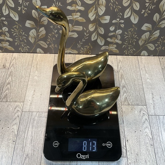 Vintage Pair Solid Brass Swans Figurines Mid Century Set (2) 6" & 8.25" - Picture 7 of 7